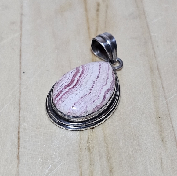 Sterling Silver 925 Rodochrochrosite Tear Drop Pendant  1.5 In Long 17 Grams - Picture 1 of 7
